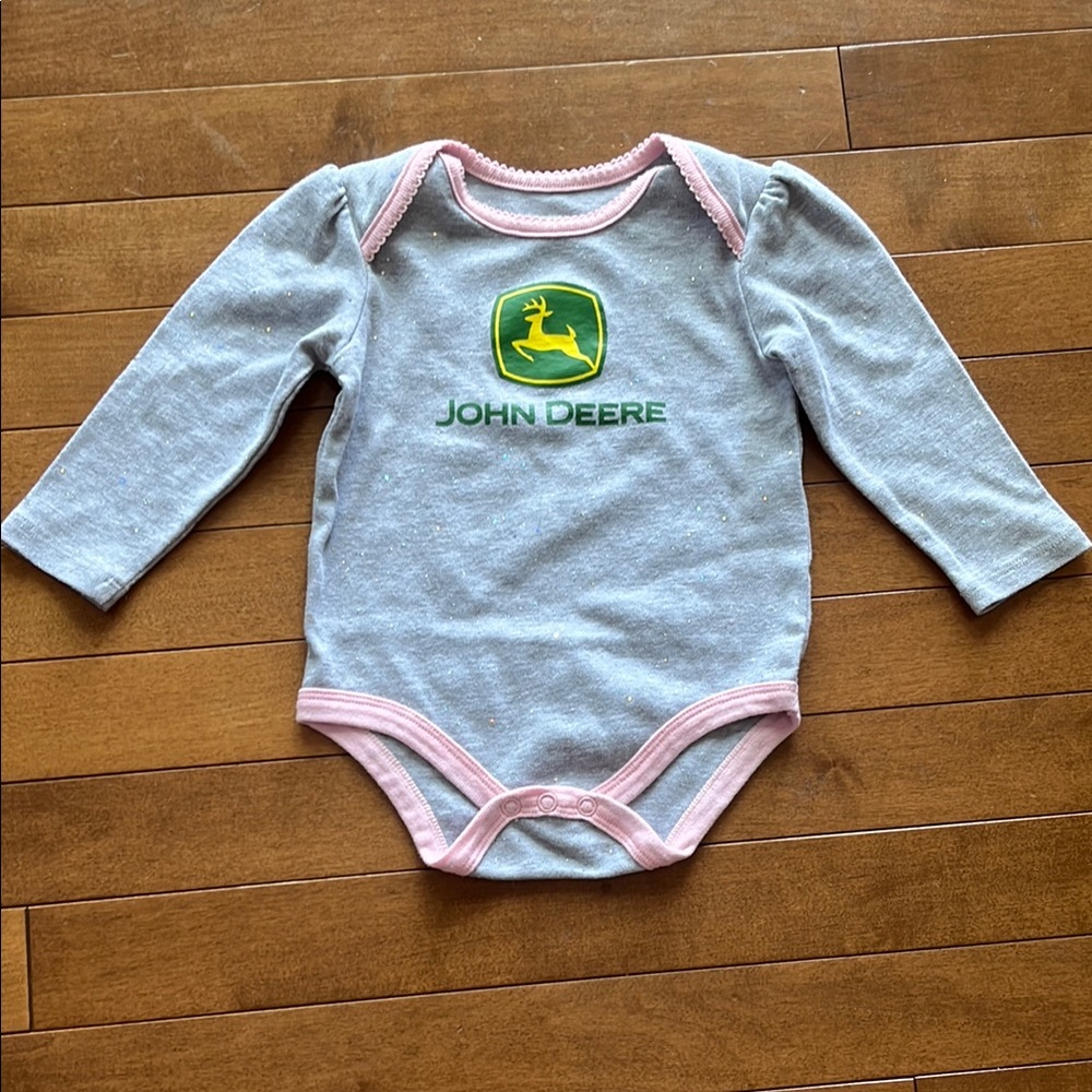 John Deere Gray and Pink Bodysuit with Iconic Logo